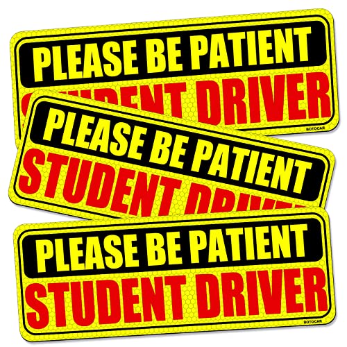 Botocar Student Driver Magnet For Car Signs Strong Student Driver Magnets Reflective Vehicle Bumper Sticker For New Drivers Magnetic Sticker Yellow Large Bold Text 10 X 3.5 Inch, Pack Of 3 #TOP6