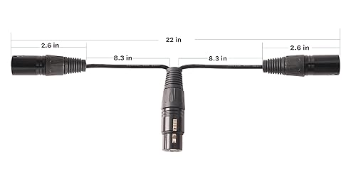 Miniatura 3 de Devinal XLR Splitter - Cable de conexión equilibrado en Y de 3 pines hembra a macho dual - 1 pie 2 unidades