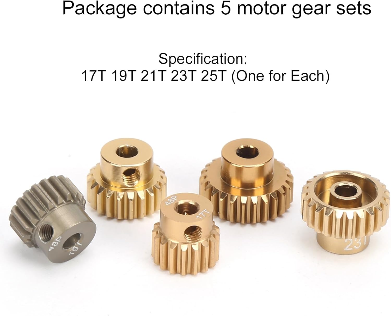 7075 Aluminum Alloy 48P Pinion Gear Set for 1/10 RC Car 5 Pcs Multicolor 17T-25T