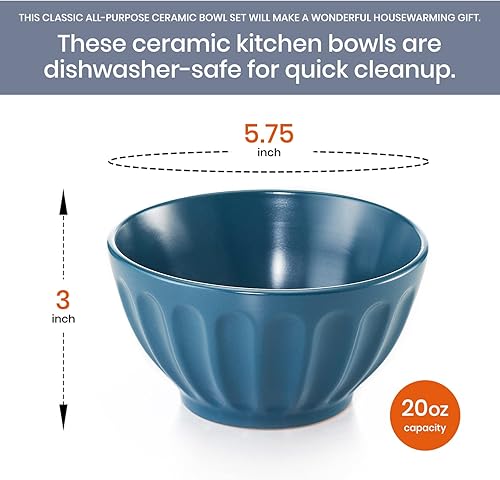 Miniatura 7 de Maison Neuve - Juego de 4 cuencos de cerámica de 5.75 pulgadas  20 onzas para cocina, apilables, aptos para lavavajillas y microondas, cuencos para