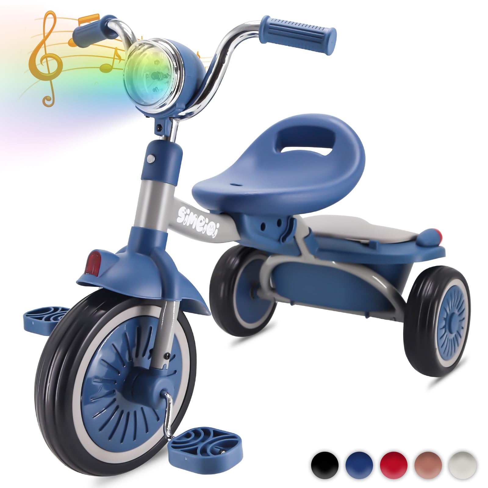 Foldable Toddler Tricycle 3 Wheels Children Trike for 3-5 Years Old Boys Girls with Rear Storage Box Headlights (Blue)