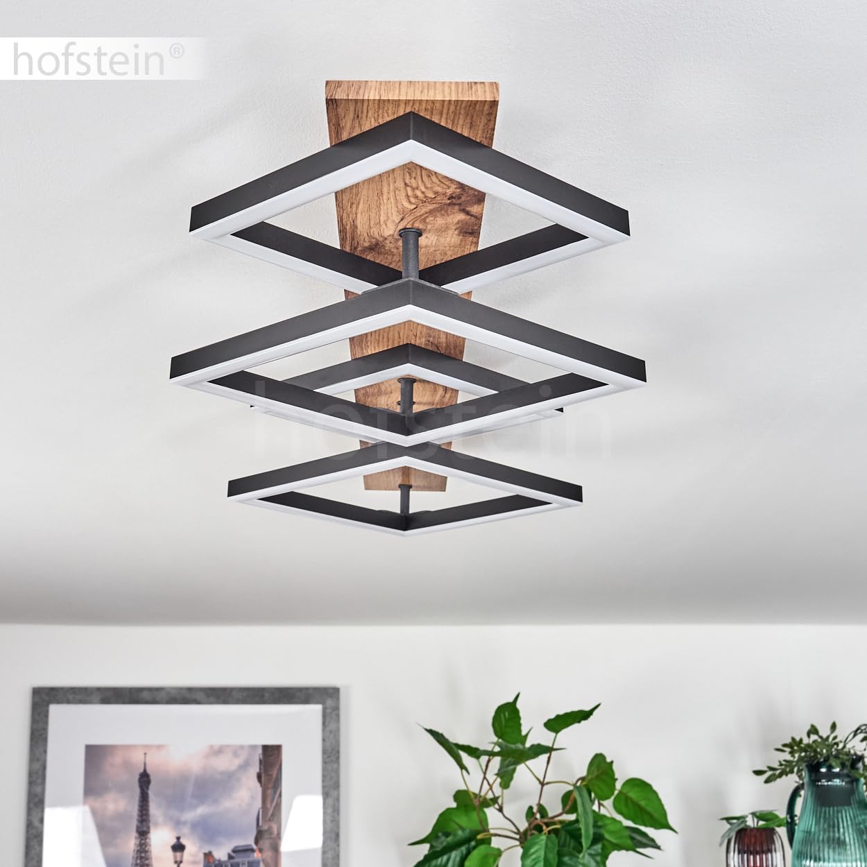 Lampa sufitowa LED Cascada, nowoczesna lampa sufitowa z metalu/MDF/tworzywa sztucznego w kolorze czarnym/drewno/białym, 4-żarówkowa, 30 W, 3350 lumenów, 3000 K