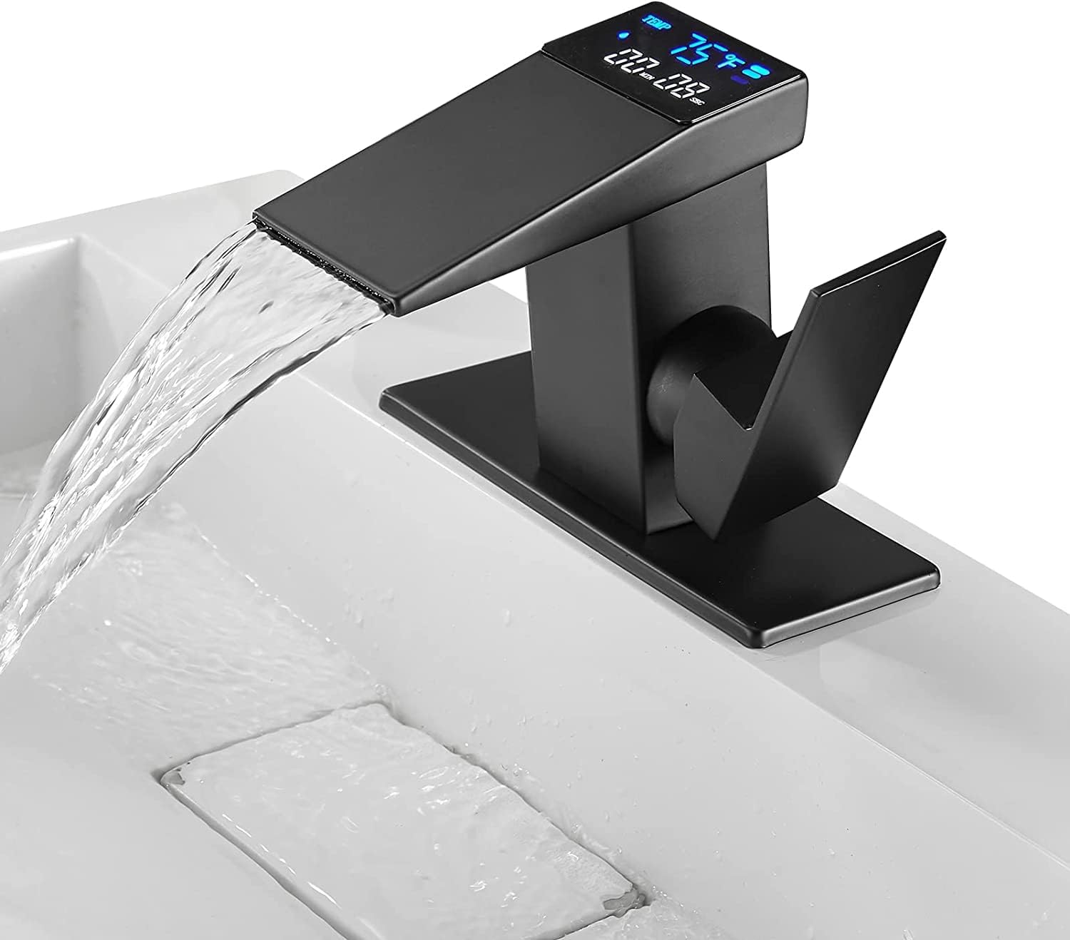 LOOPAN LED Light Bathroom Faucet One Hole Waterfall Temperature Display