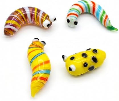 Micro Landscape Glass Caterpillar Figurines, Hand Blown Glass Art Animal Figurine for Collectible, Home Office Desk Tabletop Decorations, Set of 4 4 Colours - B