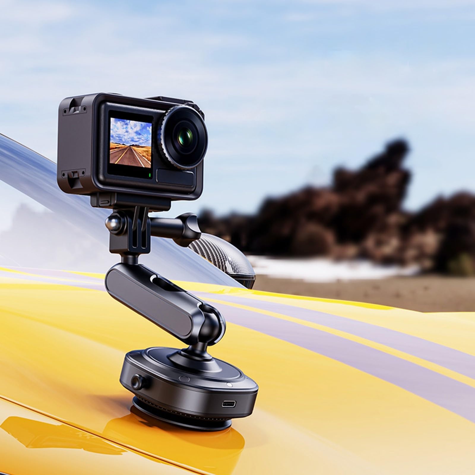 Uchwyt samochodowy na kubek 360, regulowany uchwyt na kamerę sportową na przednią szybę do DJI/Insta360/GoPro kamera sportowa