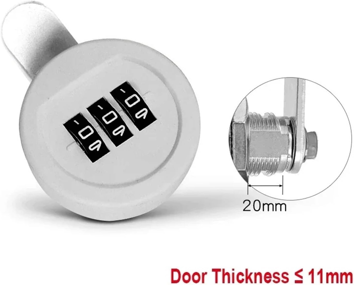 Combination Cabinet Cam Lock 3 Digit Password Lock Keyless for Drawer Door Gym School Locker MA080 1Pcs(20mm White)