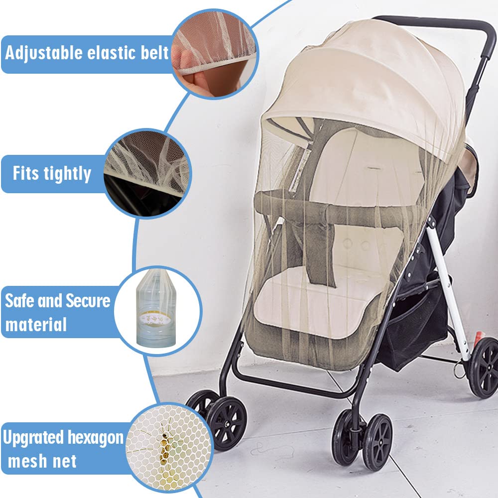 Zanzariera protettiva per passeggino, confezione da 2 pezzi, perfetta per passeggini, culle, lettini, giochi, pack n play e mini culla portatile (cachi)