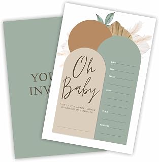 Oh Baby！ Baby Shower Invitation, 25 Minimalism Arch Boho Invite Cards With Envelopes, Gender Reveal, Baby Announcement Party, Double-Sided Fill In Style Invites, Party Favor And Supplies - A06