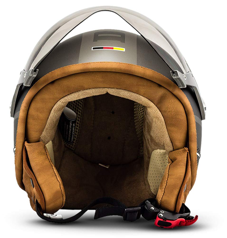 Soxon® SP-325 Plus „Black“ · Jet-Helm · Motorrad-Helm Roller-Helm Scooter-Helm Moped Mofa-Helm Chopper Retro Vespa Vintage Pilot Biker Damen · ECE 22.05 Visier Schnellverschluss Tasche XS–XL (53-62cm)