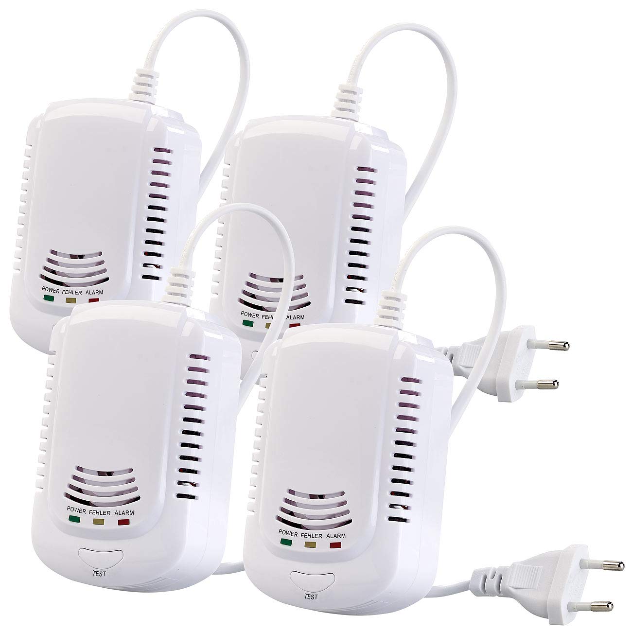 VisorTech Gas Detektoren: 4er-Set Multi-Gasmelder für haushaltsübliche Gase, mit 3 LEDs, 85 dB (Gaswarnanlage, Gaswarner)