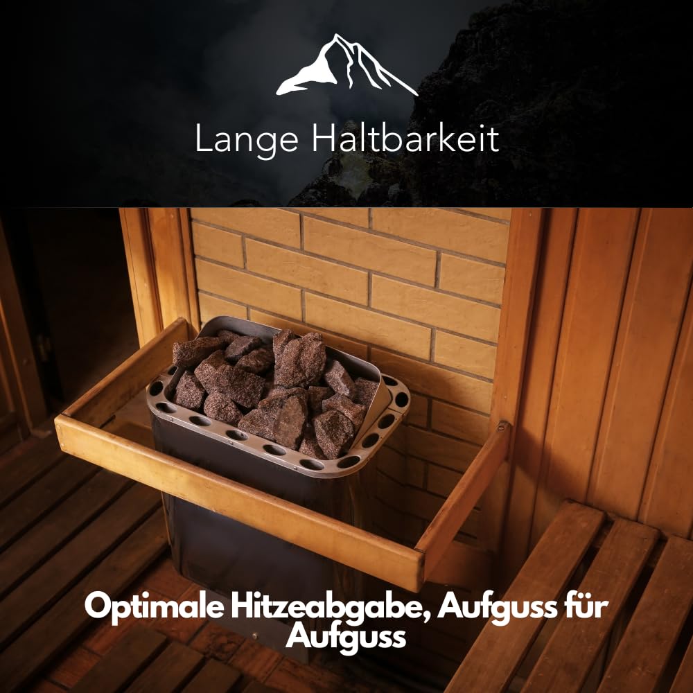 HarzStone Pierres de sauna 20 kg – Chaleur parfaite, chauffage rapide et facile à empiler | Pour tous les poêles de sauna (bois et électrique) | Sélectionné à la main (diabase de 80 à 120 mm)