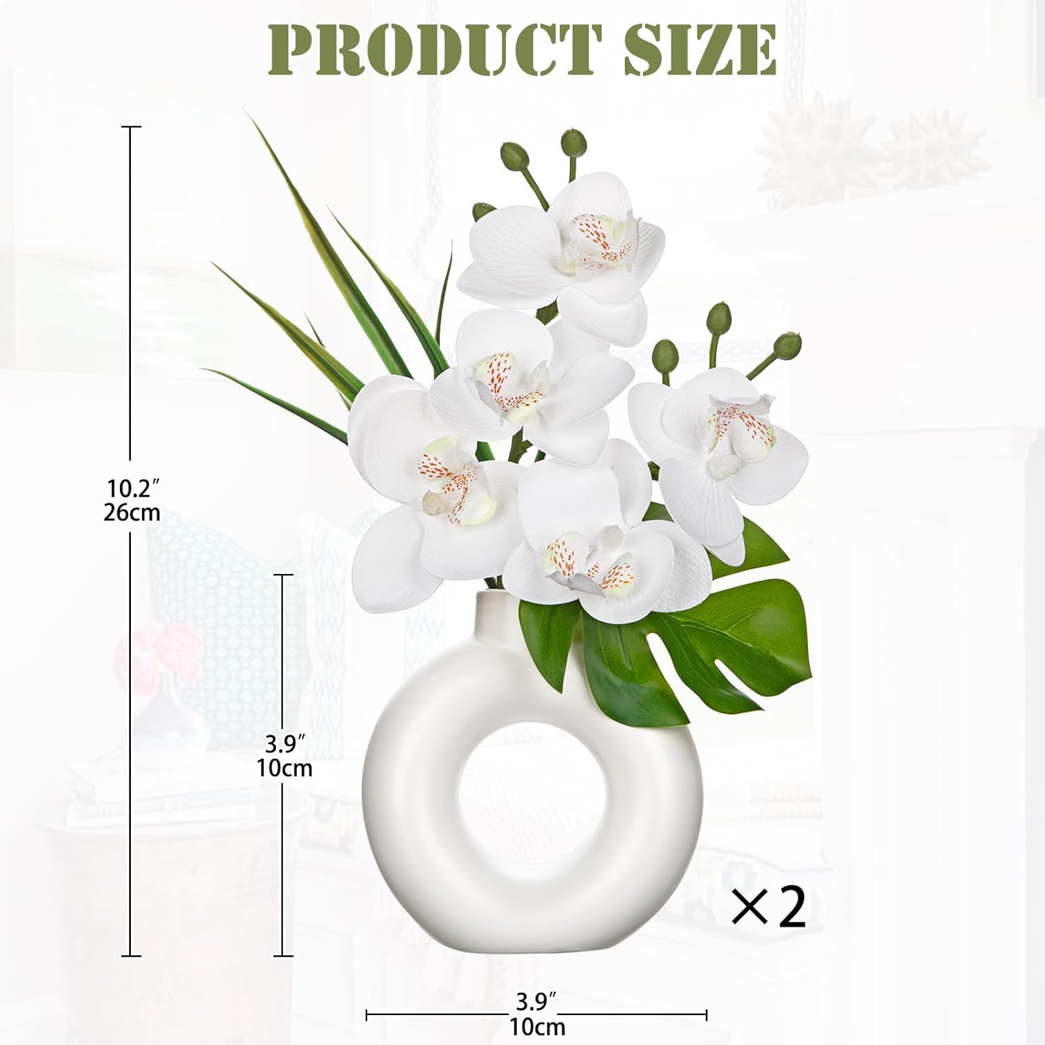 Briful Fake Orchid Flowers with Ceramic Vase 2PCS White Orchid Silk Flowers Arrangement Artificial Orchid Plants for Home Office Party Wedding Dining Room Table Centerpiece Decor