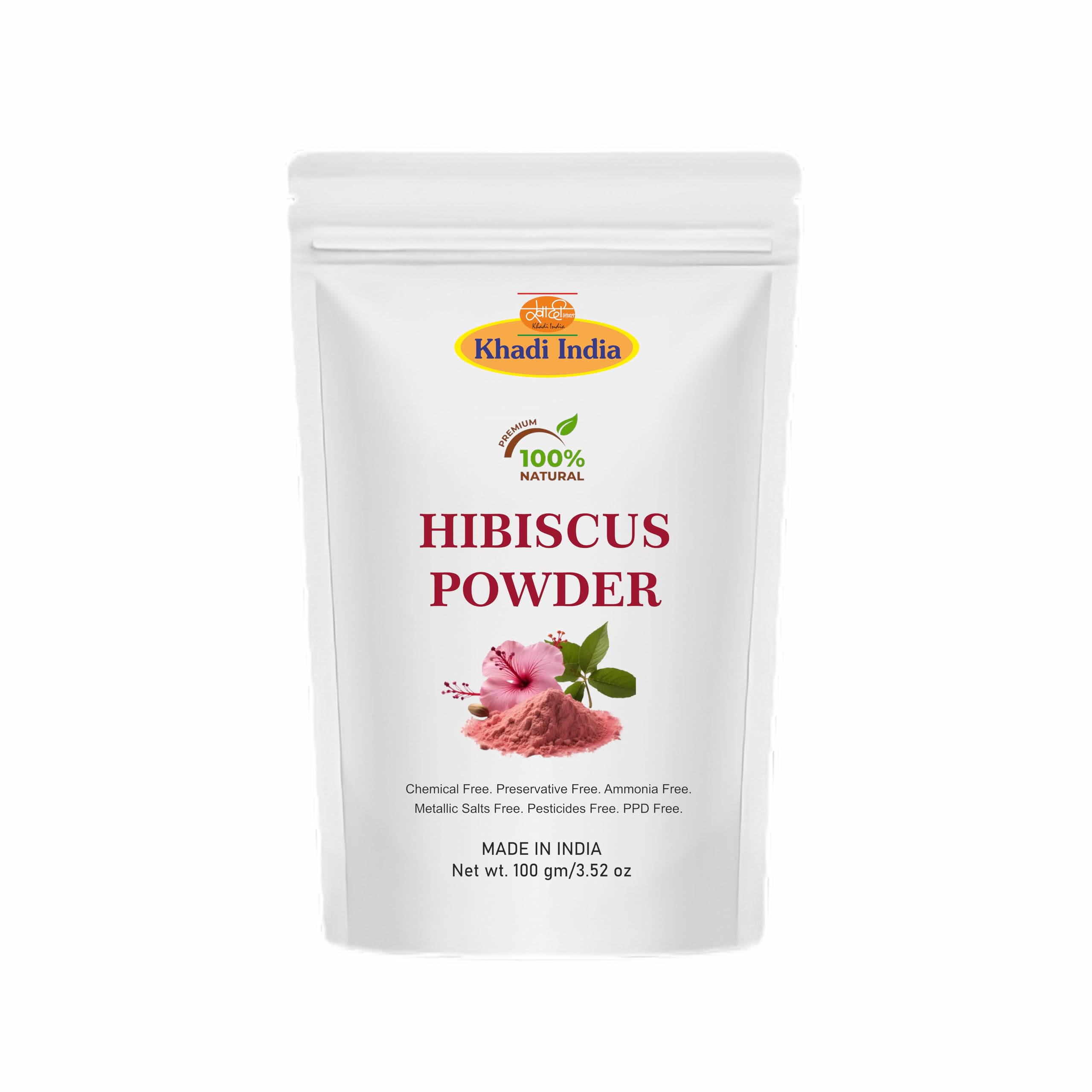 Khadi 100% Pure & Organic Hibiscus powder for hair (Zipper Pouch), Fresh (100gm., HIBISCUS)