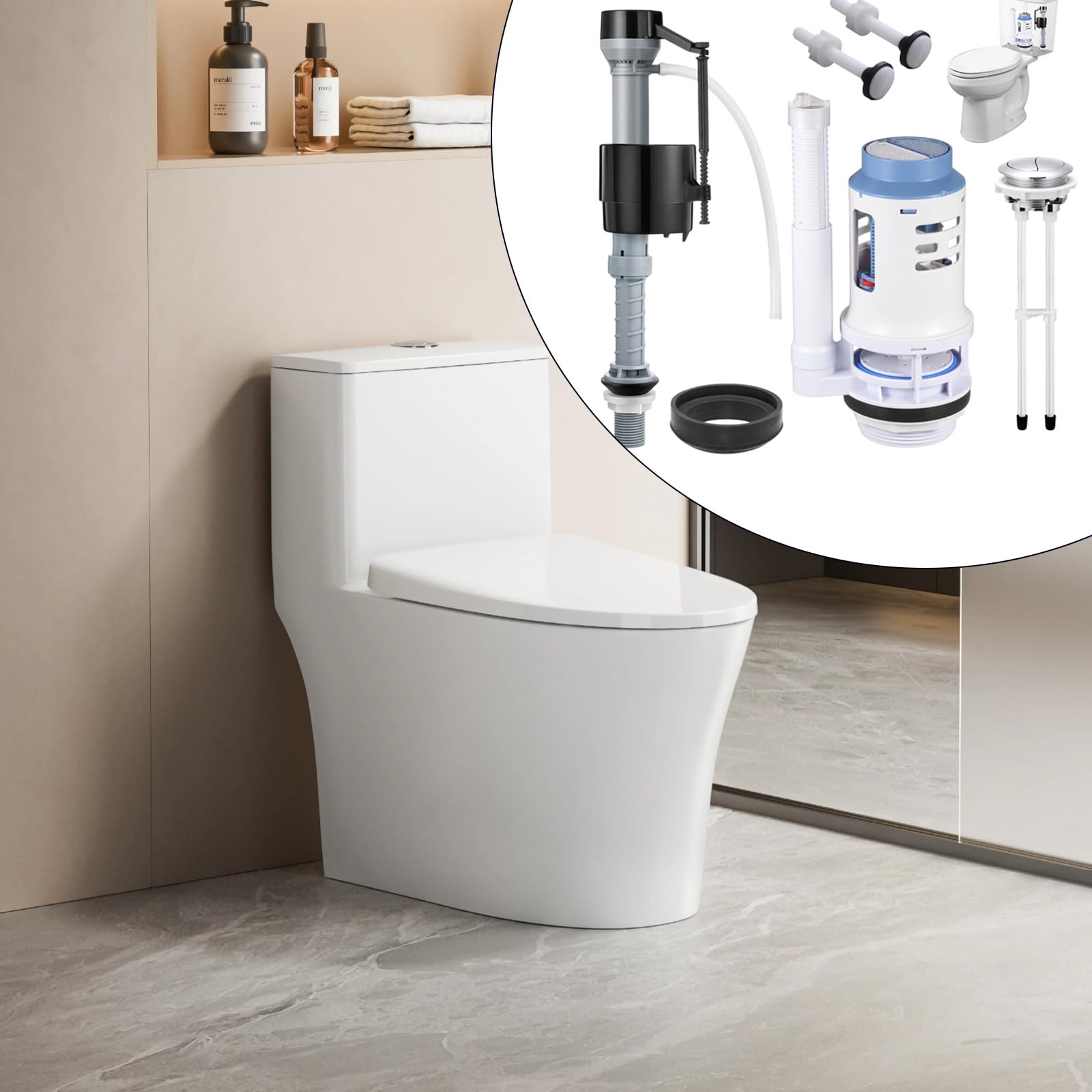 PANGBOER Juego Completo de reparación de contenedores de Agua para baño para mecanismos de Descarga de 3 Pulgadas, Incluye Todas Las Piezas necesarias, Mecanismo de Descarga silencioso para Inodoro