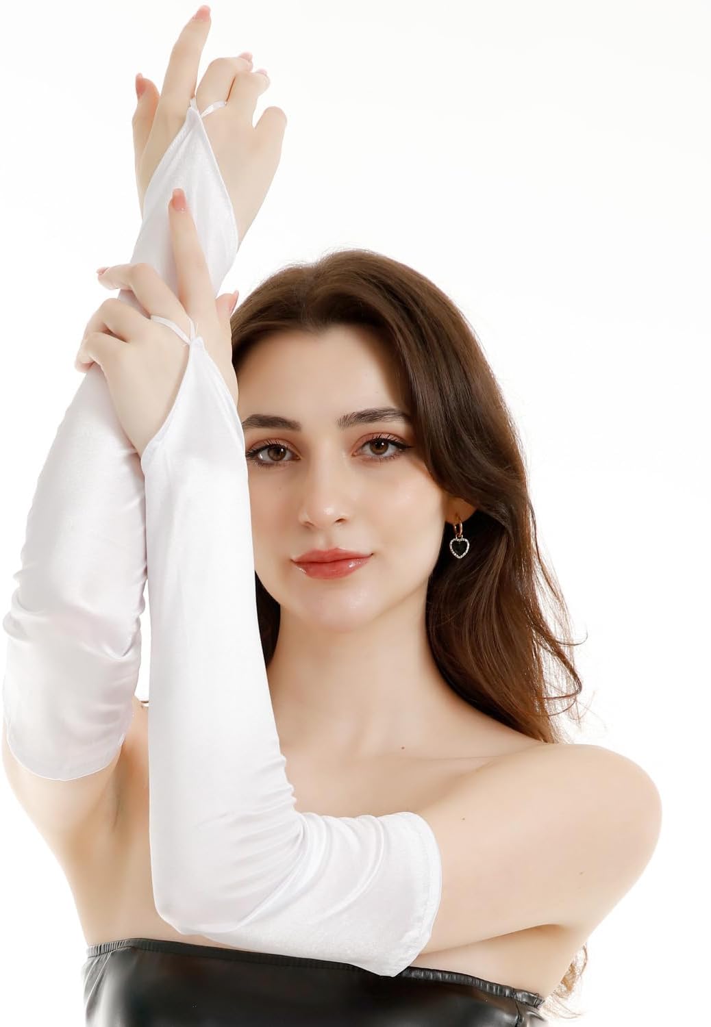 Fingerless Long Glove 1920s Satin Stretchy Elbow Length Opera Party Gloves - Image 3