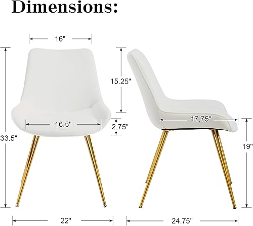Miniatura 2 de LukeAlon Juego de 2 sillas de comedor de terciopelo, modernas sillas de comedor sin brazos con patas doradas, sillas de cocina de mediados de siglo,