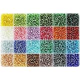 VOOMOLOVE Lot de 4 300 perles de rocaille en verre 6/0, 24 couleurs, 4 mm, kit de fabrication de bracelets avec boîte de rangement en plastique à 24 compartiments pour la fabrication de bijoux