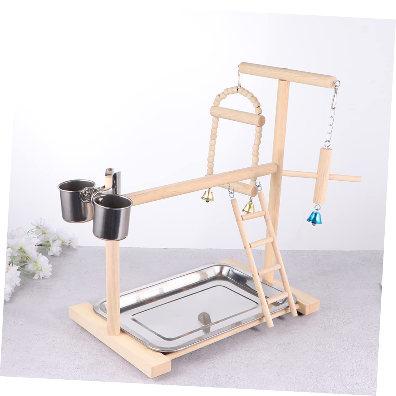 Hohopeti 1pezzi Altalena Per Pappagalli Legno Con Supporto Da Appendere Giocattolo Divertente Per Uccelli Accessorio Per Gioco e Allenamento Di Parrocchetti e Pappagalli Beige