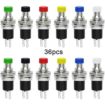 36pcs Premium 7mm Mini Push Button Switches Push Button Switches Normally Open 2 Pin SPST Micro Switch 1A 250V AC 6 Colors