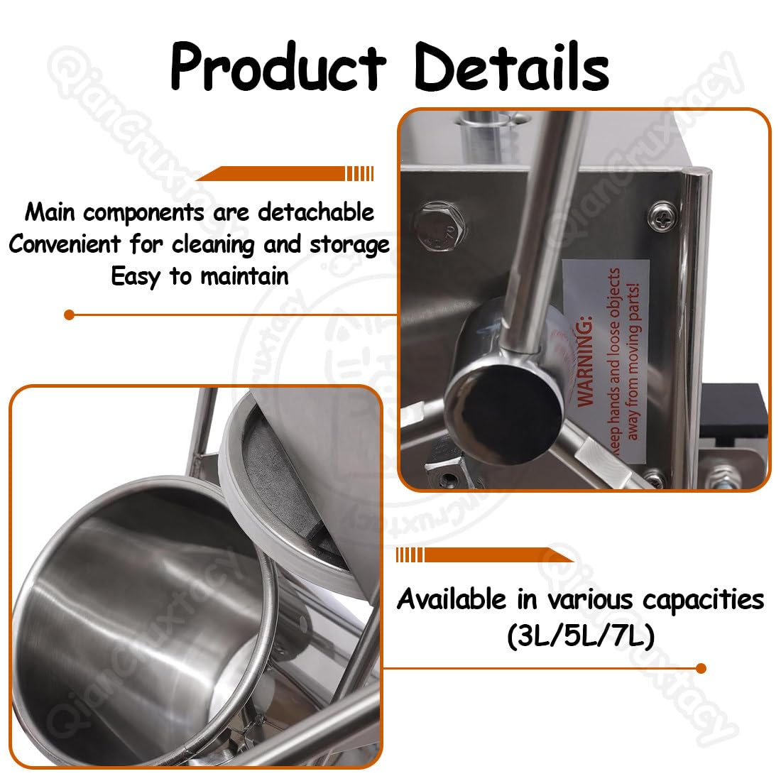 Churro manual de acero inoxidable, máquina de donas comercial y doméstica, soporte en forma de L, 4 boquillas, capacidad de 5 litros para panaderías y restaurantes