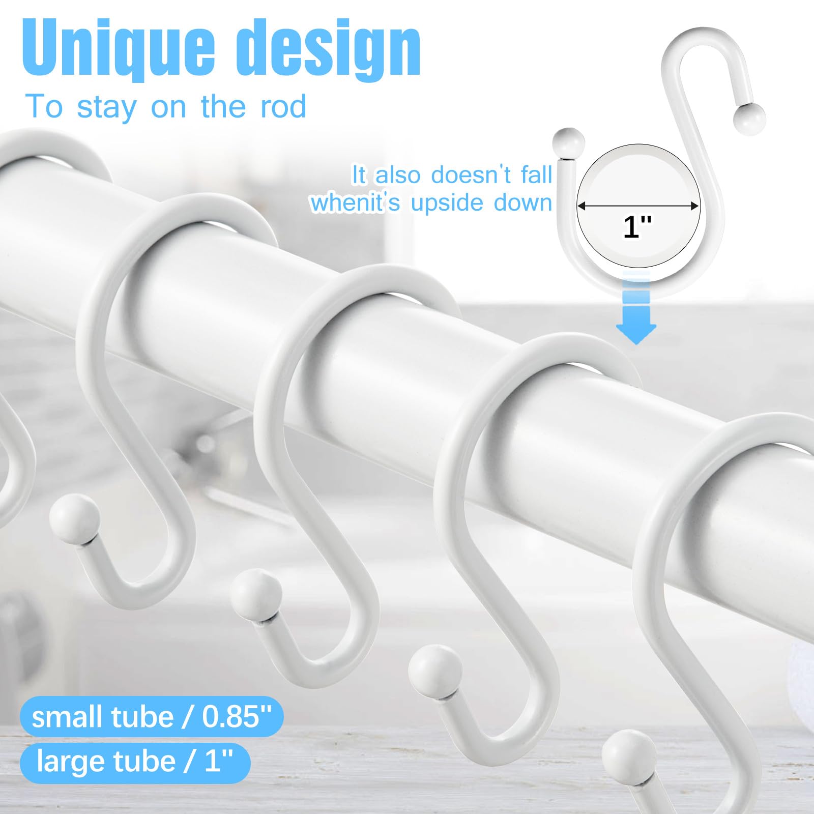 Lot de 12 crochets de rideau de douche en métal pour tringle de rideau de douche, anneaux de rideau de douche en métal antirouille, crochet en S, blanc