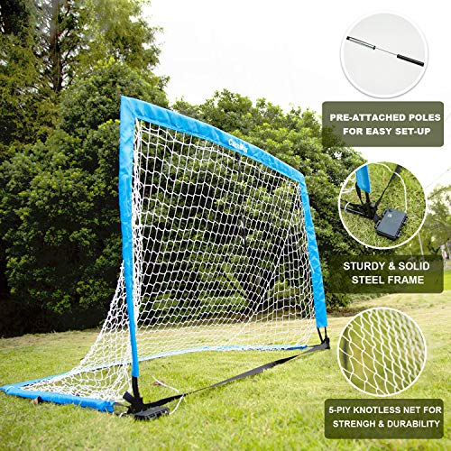 CalmMax Portable Soccer Goal 4x3 FT, Pop Up Soccer Goal Net with Aim Target | Agility Training Cones| Carry Bag - Outdoor Training Soccer Goal for Kids (Set of 2) - Thumbnail 7