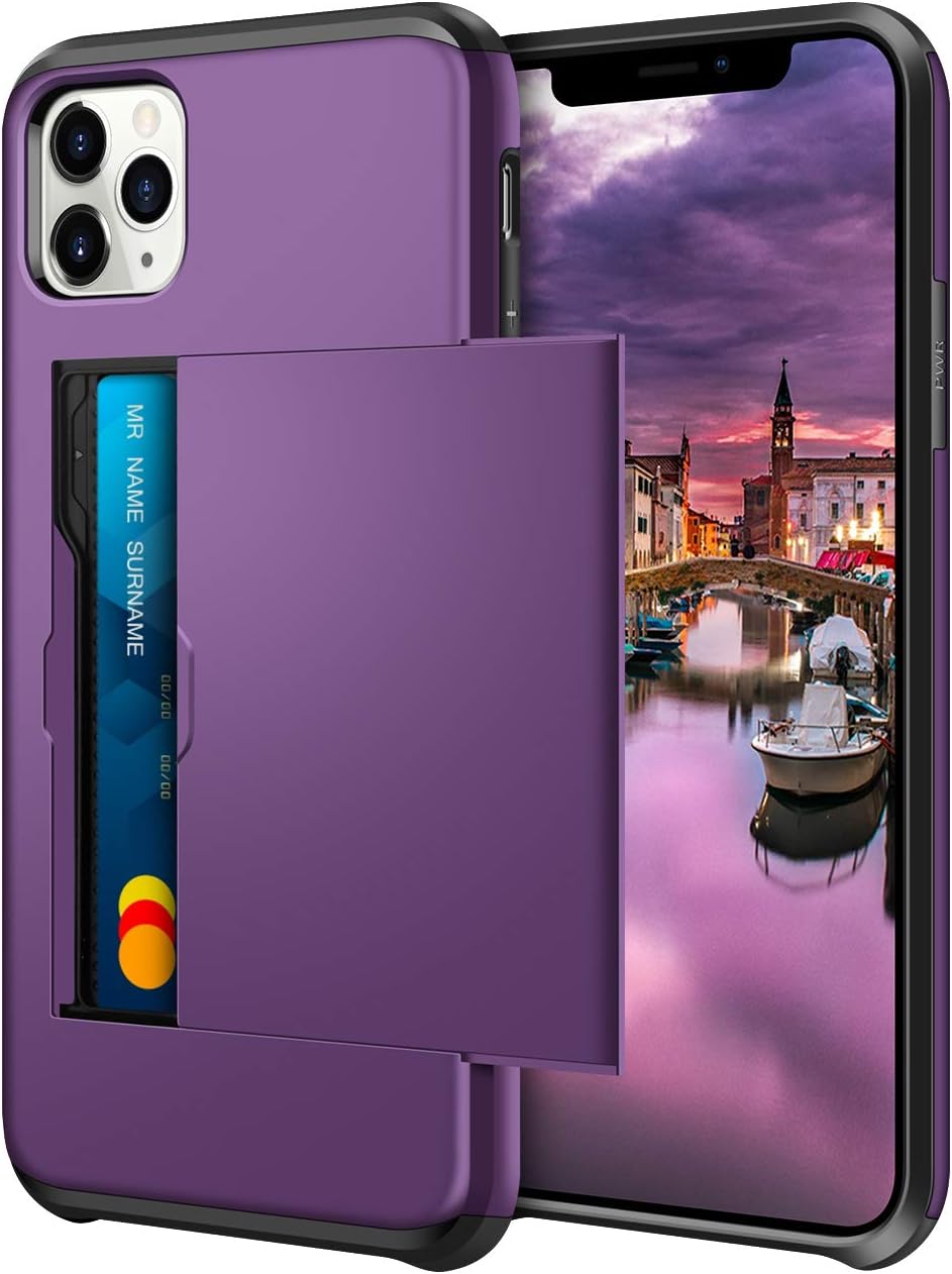 Coolden for iPhone 11 Pro Case Shockproof Case for iPhone 11 Pro Wallet Case Cover Protective Case Heavy Duty Soft Bumper Phone Case Card Holder Slot Wallet Case Cover for iPhone 11 Pro (Purple)