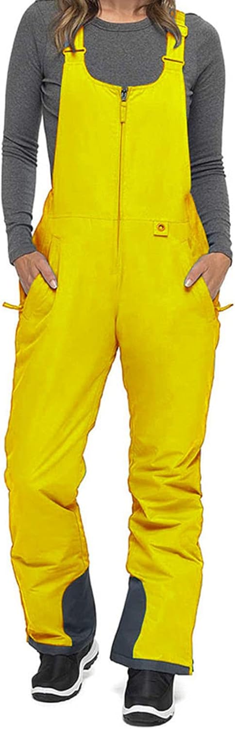 Women's Snow Bib Overalls Insulated Waterproof Ski Snowboard Overalls with Zipper Pockets Outdoor Snow Pants