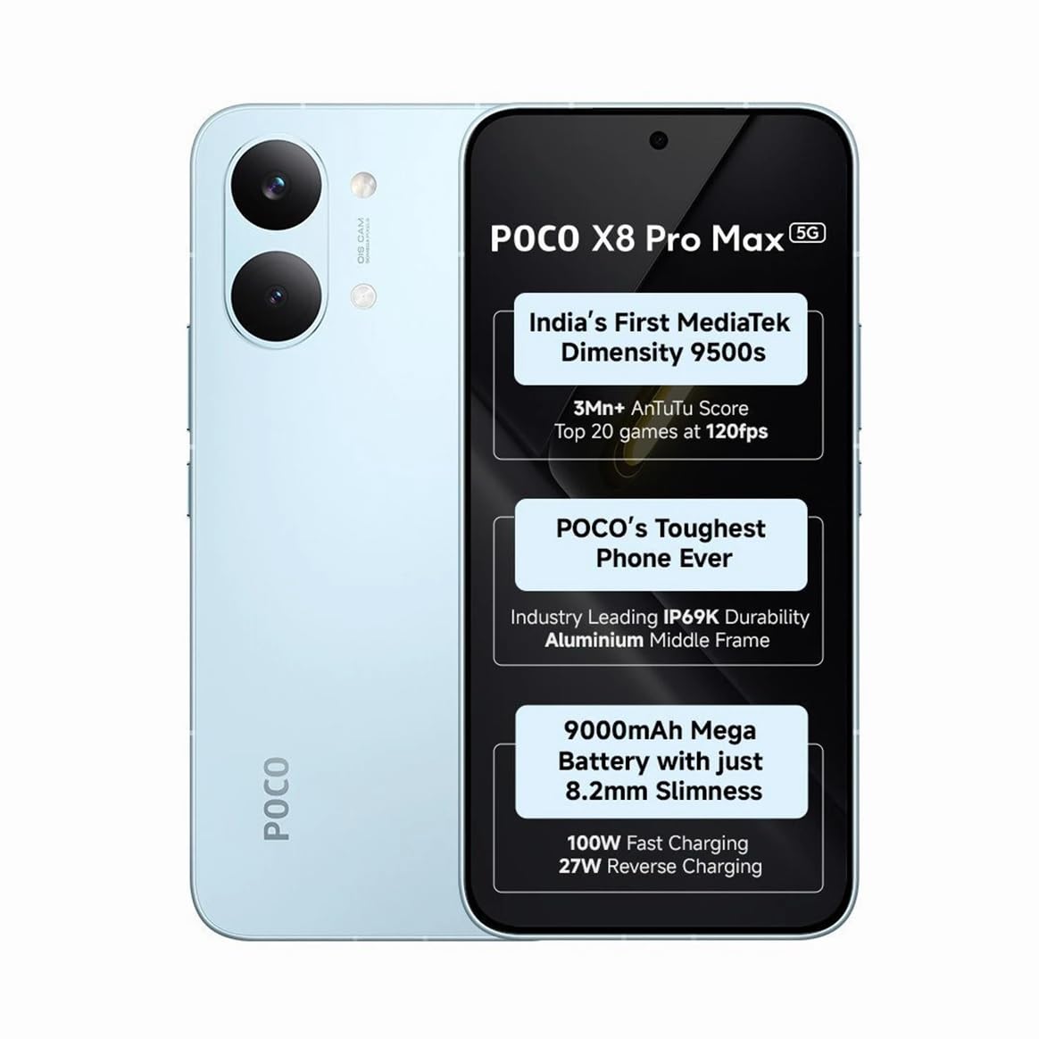 新品未開封　POCO X8 ProMax Blue 12GB/512GB POCO X8 Pro Max 5G (Blue, 12GB RAM), (256GB Storage) : Amazon.in