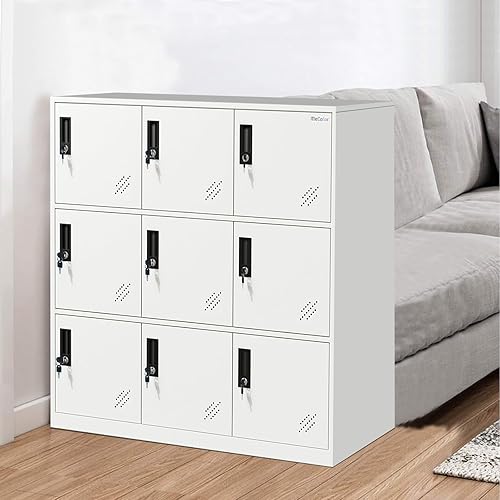 Miniatura 5 de Organizador de casillero de metal con cerradura digital con candado y estante, tamaño pequeño para niños y gimnasio (9D, blanco completo)