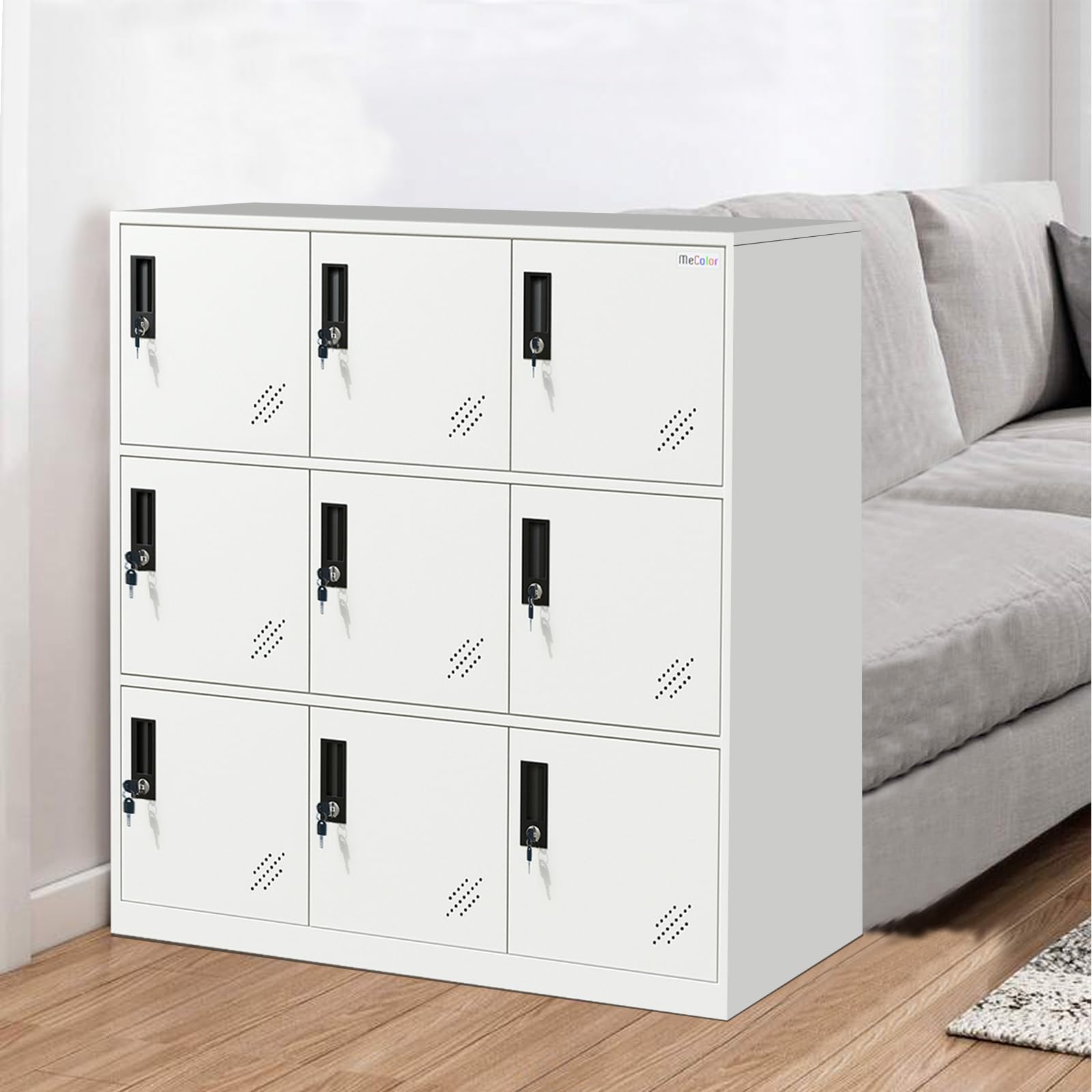 MECOLOR - Casier de Bureau en Acier Avec Clés, Rangement pour l'École et la Maison, en Métal pour Garçons et Filles (Blanc Complet, 9D)