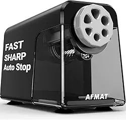 AFMAT Apontador de lápis elétrico resistente para sala de aula, 6 furos, apontador elétrico para casa, apontador de lápis para lápis de 6 a 11 mm, parada automática, super rápido, nunca coma lápis,