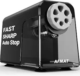 AFMAT Apontador de lápis elétrico resistente para sala de aula, 6 furos, apontador elétrico para casa, apontador de lápis para lápis de 6 a 11 mm, parada automática, super rápido, nunca coma lápis,