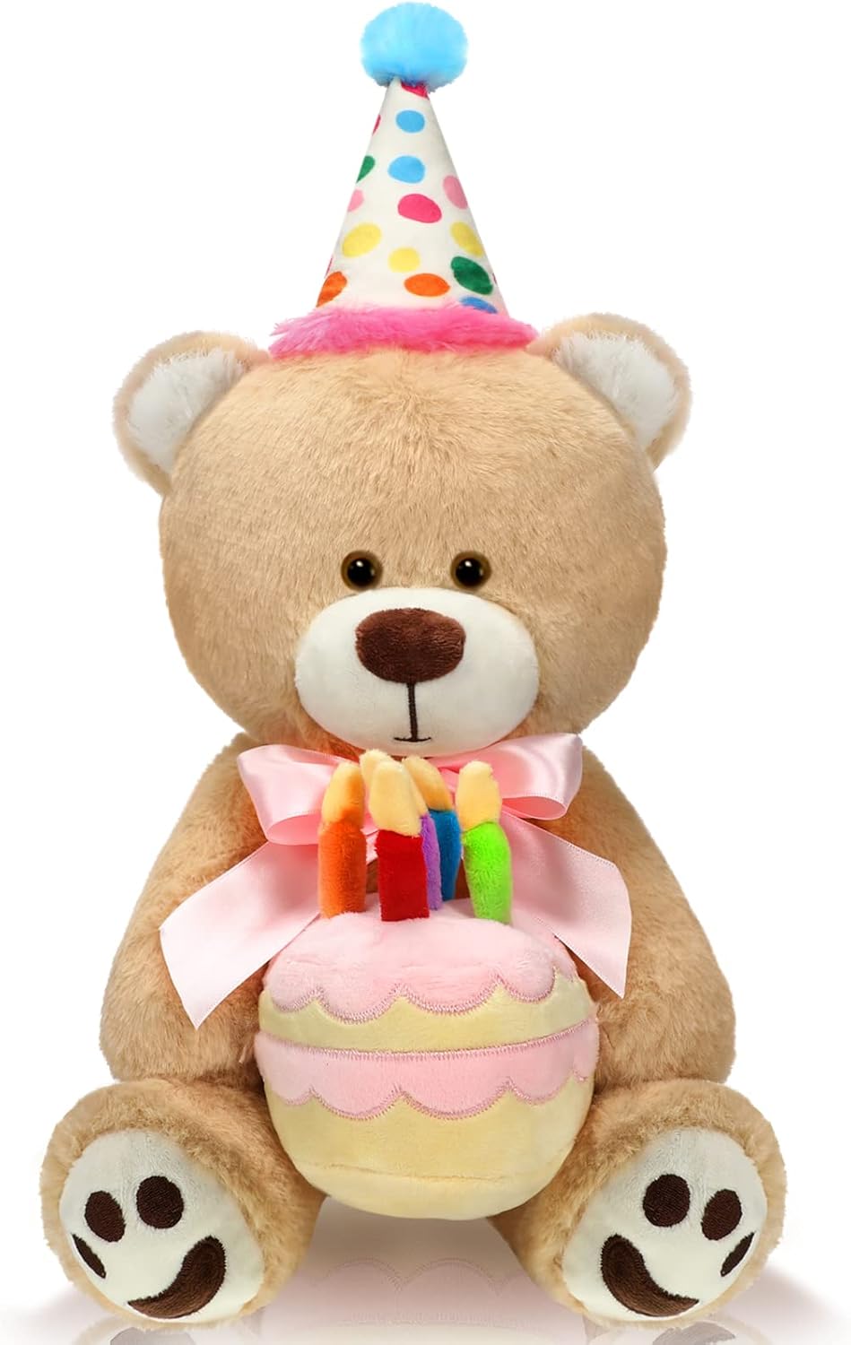 Kasyat 20 Inch Bear Plush with Birthday Cake Adorable Birthday Stuffed Animals Bear Plush Toy Fluffy Brown Plushie for Kids Girls Boys Party Decorations Gift