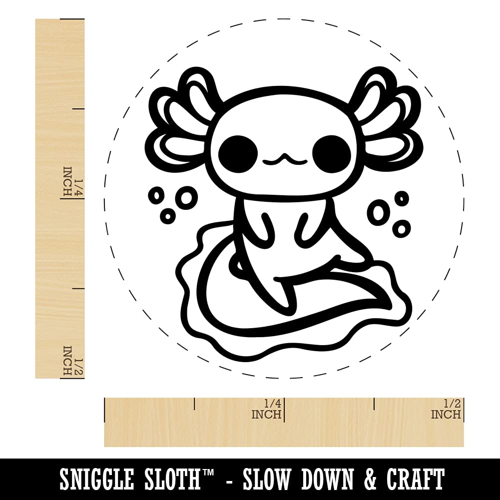 Delightful Kawaii Chibi Axolotl Self-Inking Rubber Stamp Ink Stamper for Stamping Crafting Planners - 1/2 Inch Mini - Fuchsia Ink