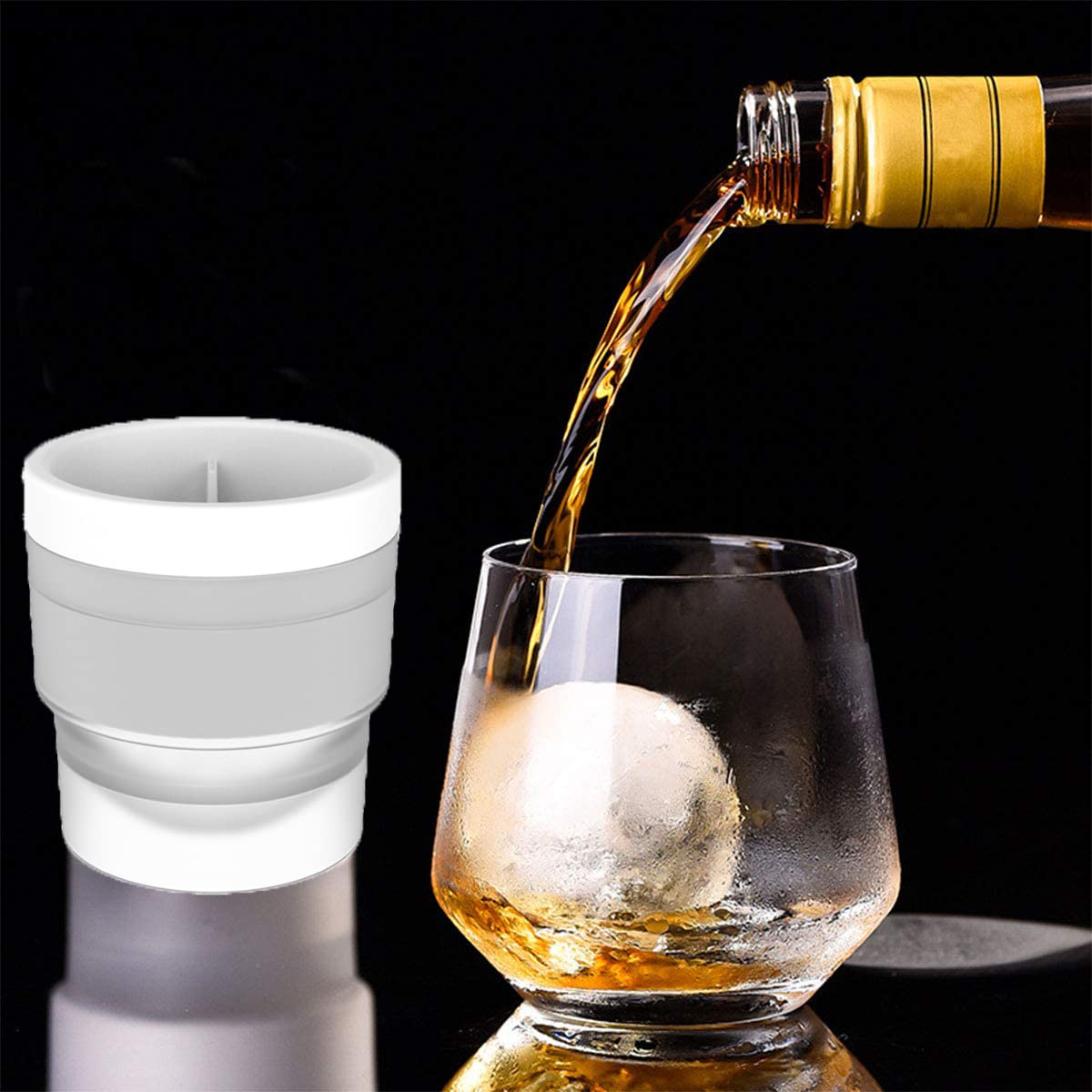 PIPITA 4 moldes para Hacer Bolas de Hielo,7cm Bandeja de Hielo en forma Redonda Grande, Diseño Doble a Prueba de Fugas con Anillo de Presión, Ideal para Whisky o Cualquier otra Bebida
