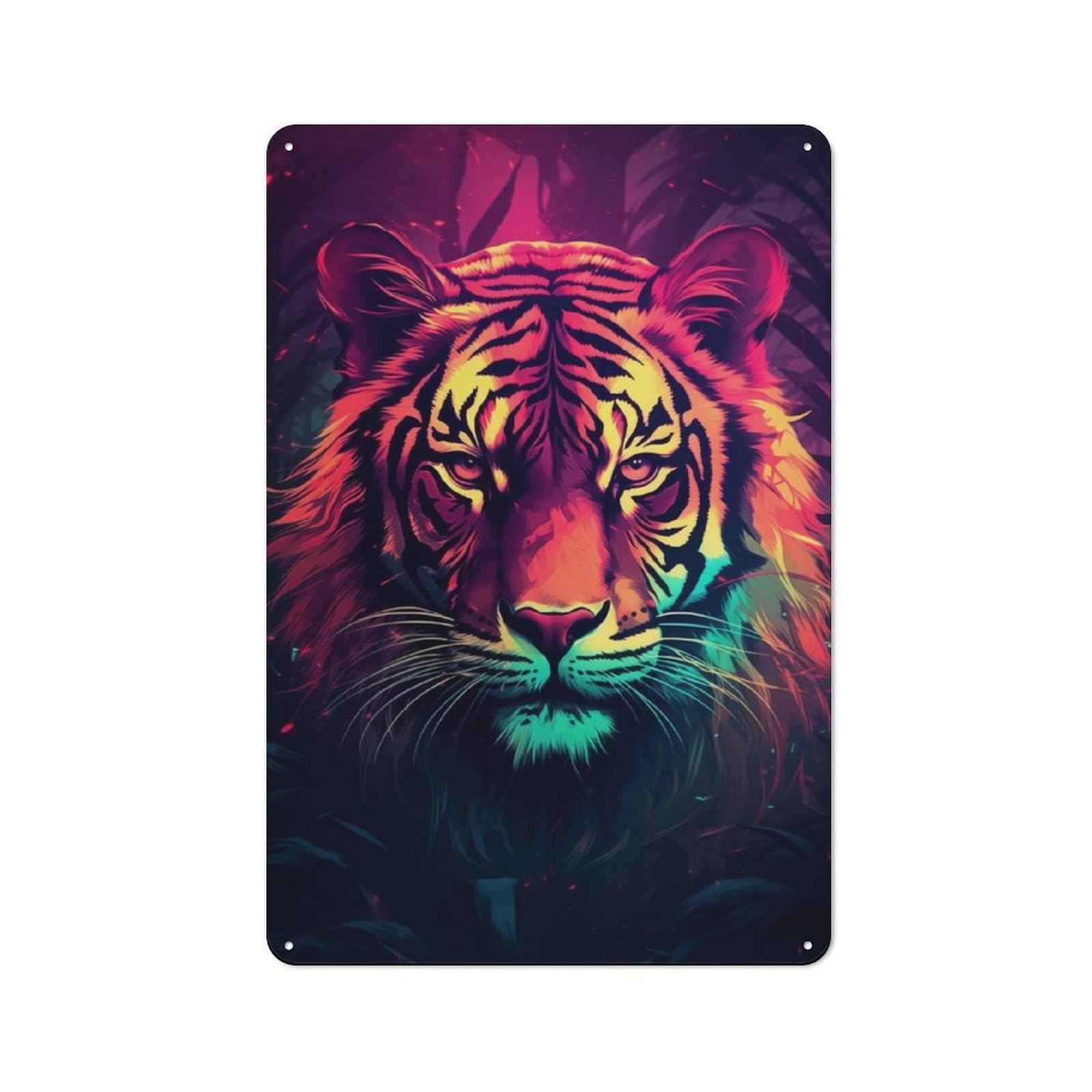 Junmoney Tiger Synthwave Decorative Tin Sign 30X20cm, Old Fashioned Vintage Wall Decor For Lounge, Study, Pub Or Wall Gallery