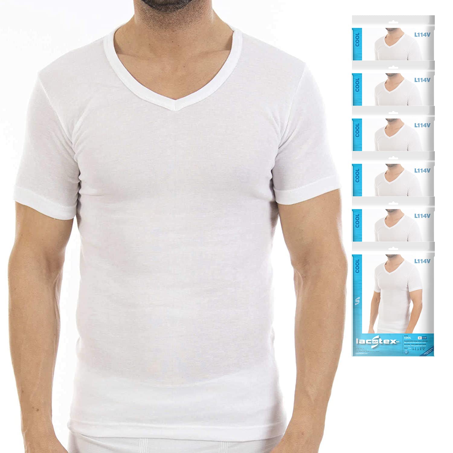 Multipack de Camiseta Interior Fina de Hombre LCT114V, de Manga Corta y Cuello de Pico.