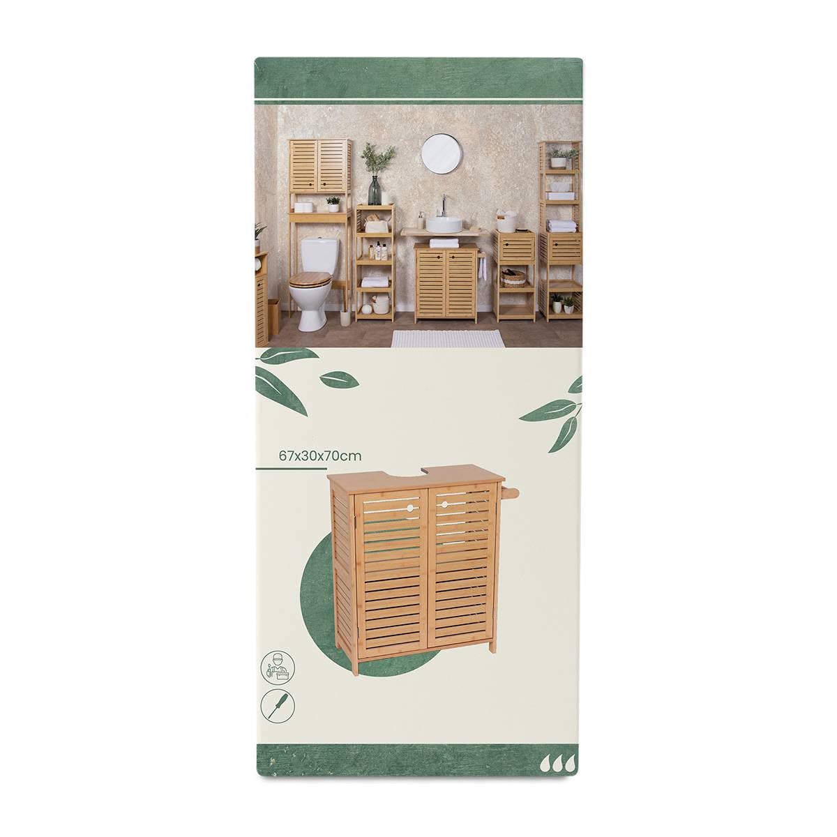 TENDANCE Szafka pod umywalkę 2-drzwiowa i 1 półka wewnętrzna wys. 70 cm - naturalna