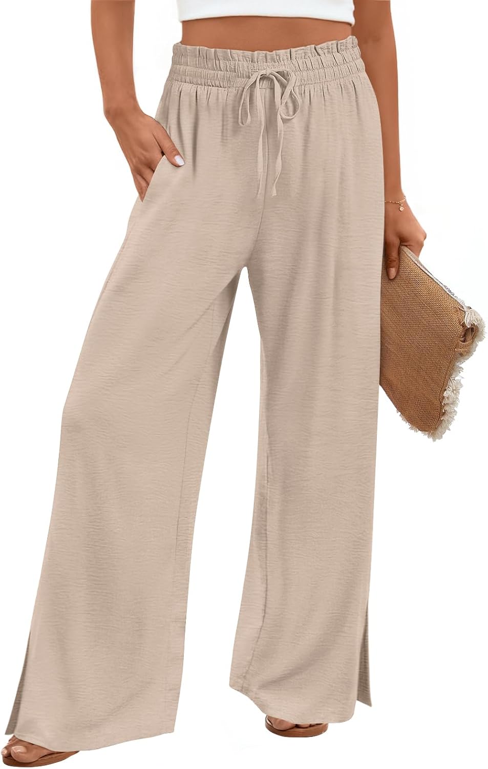HOTGIFT 2026 Womens Pants Wide Leg High Waisted Trousers with Pockets Casual Lightweight