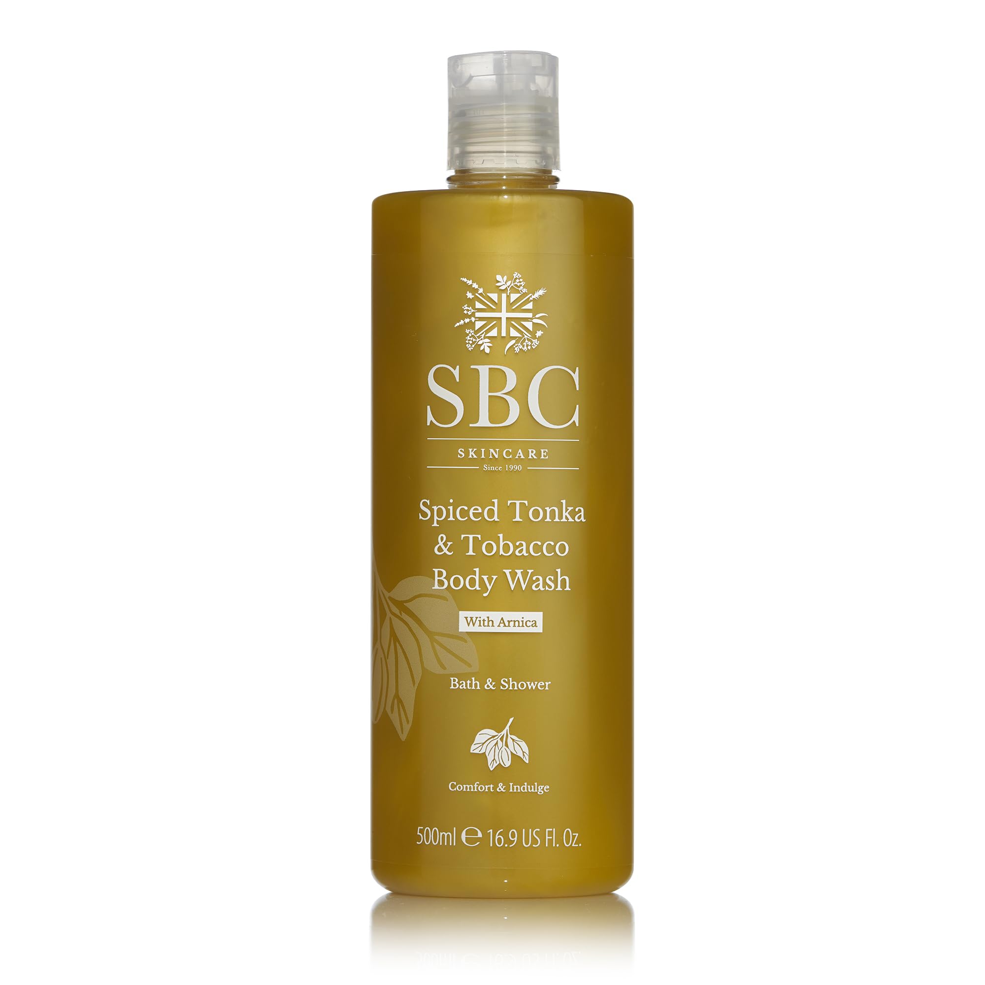 SBC Spiced Tonka & Tobacco Body Wash – Soothing, Muscle-Comforting Shower Gel & Bubble Bath with Arnica, Tonka Bean, Vanilla to Ease Tension, Relax Muscles & Hydrate Skin, SLS-Free, Vegan, 500 mL