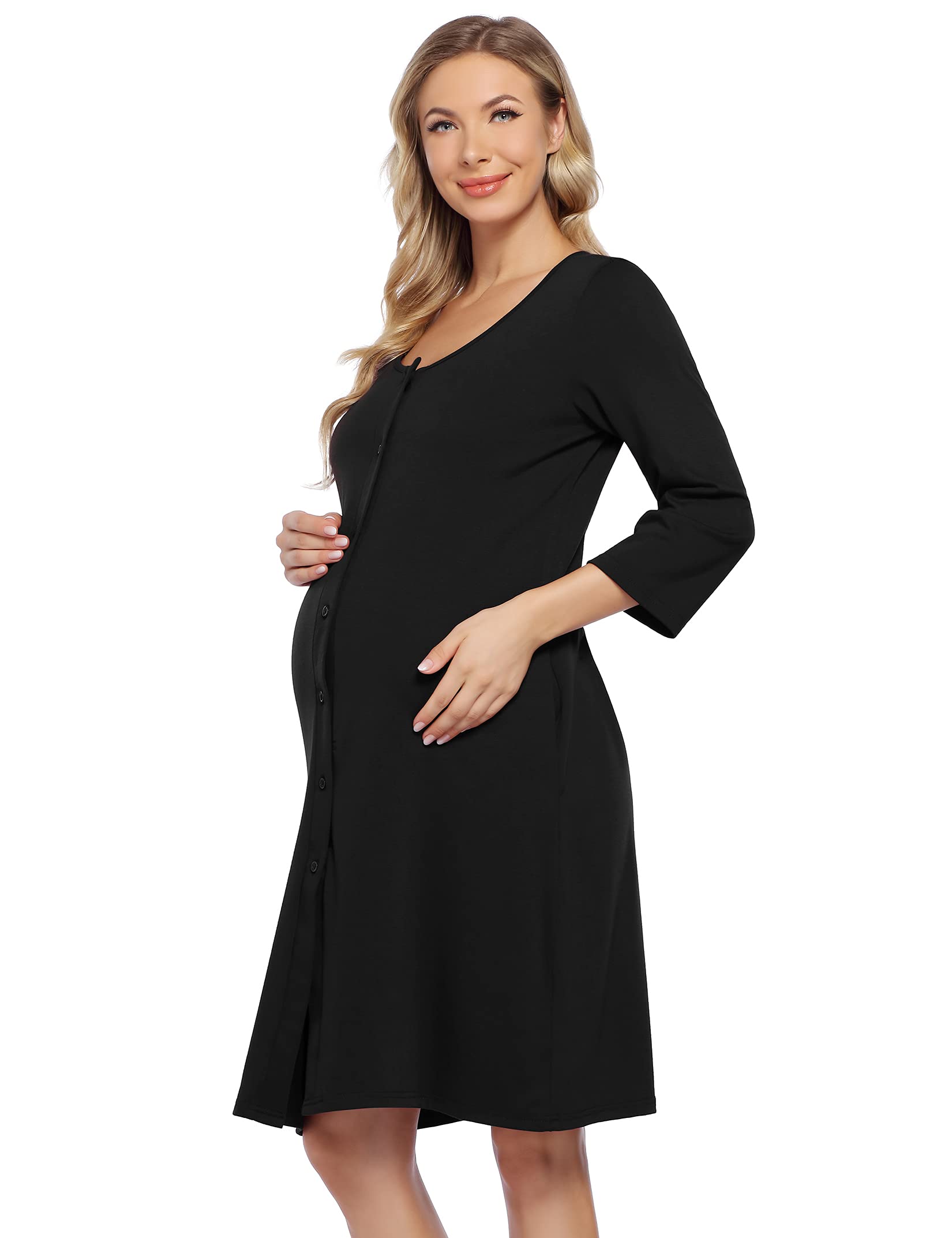 KOJOOIN Naissance Femme Chemise de Nuit d'allaitement Pyjama de Grossesse Vêtements de Nuit avec Patte de Boutonnage sur Toute la Longueur