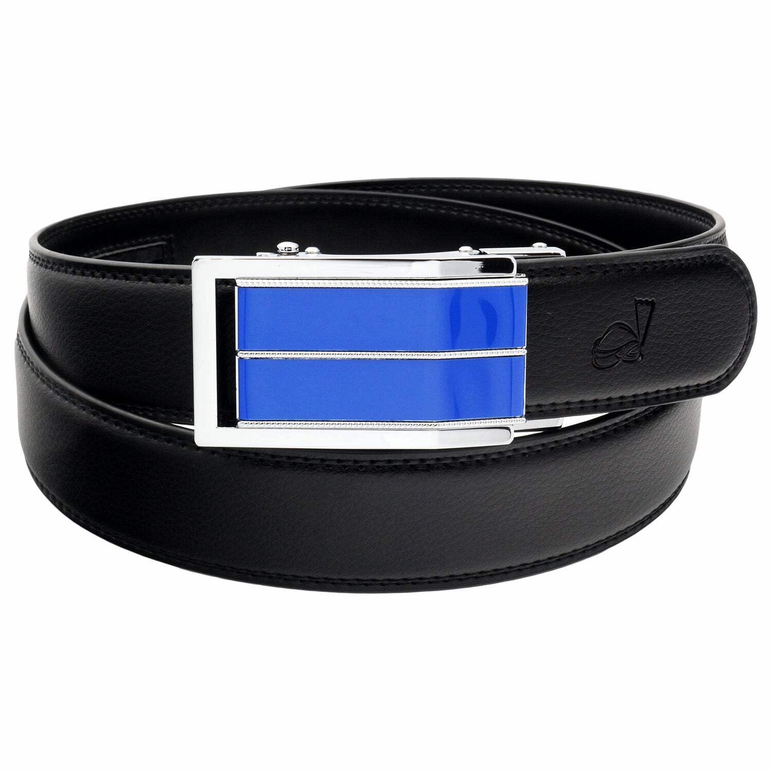 Cinturón de cuero automático sin agujeros para hombre hebilla informal trinquete Blue Black