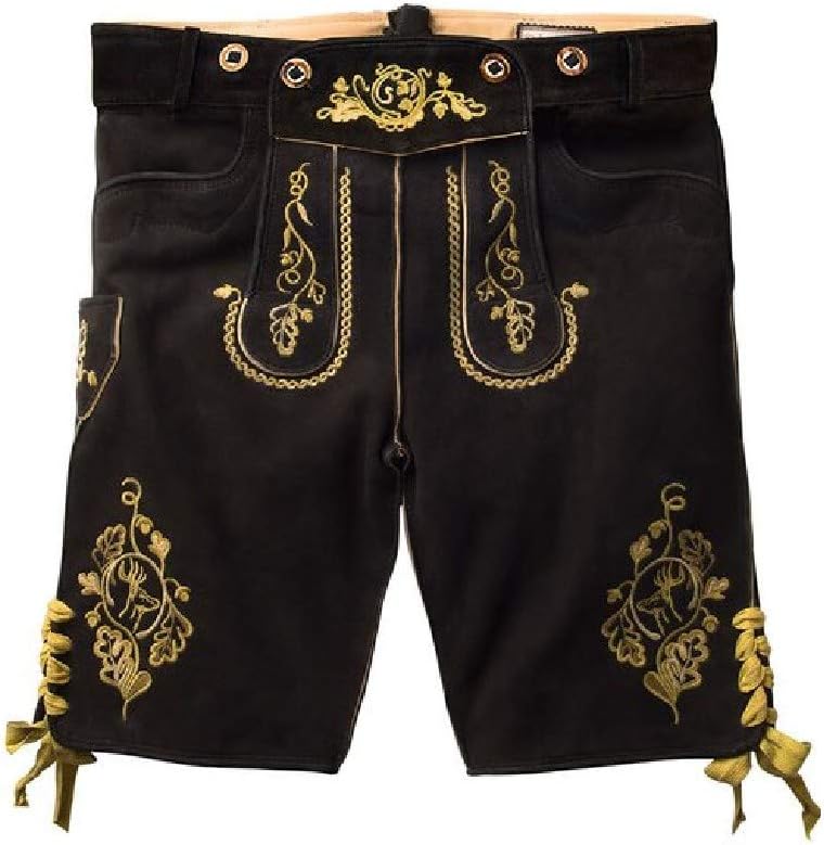 Cuir Craft Authentic Black Lederhosen German Bavarian Lederhosen Oktoberfest Short Length