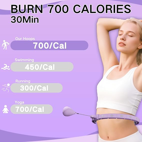 Infinity Hoop Smart Silent Weighted for Adults - Adjustable 30-50 Inch Exercise Hoop for Women's Weight Loss & Workout - Detachable Fitness Ring with Massage Balls, Belly Fat Burner Equipment (Purple)