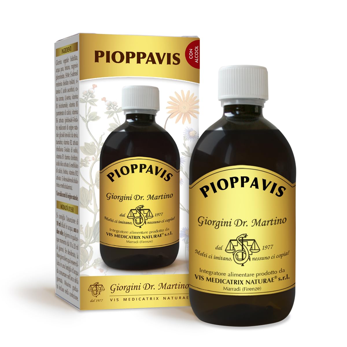 Dr. Giorgini PIOPPAVIS Liquido alcoolico - 500 ml (integratore di betulla bianca, bucco, ortica, gramigna e altre erbe per il drenaggio dei liquidi corporei)