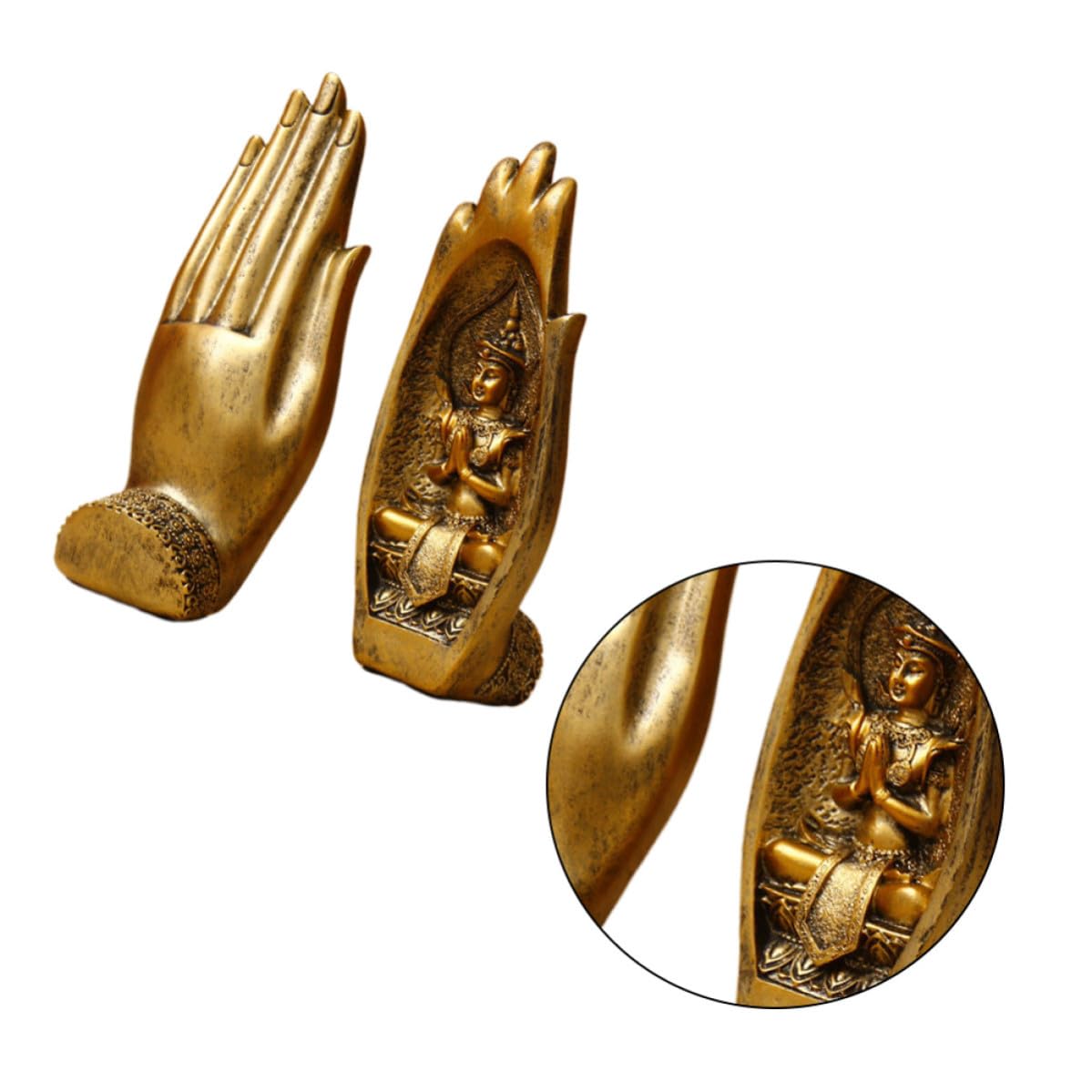 Figura Artesanal Decorativa de Resina de Dorada Mano de Buda