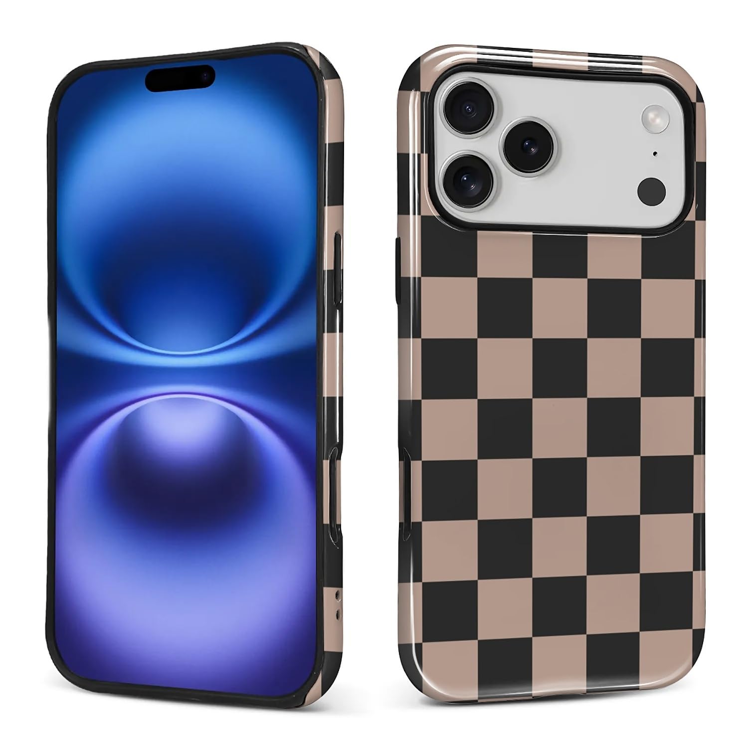 Photo 1 of ANLUN STORE Case for iPhone 17 Pro Max, Hybrid Dual Protection Soft TPU+ Hard PC Shockproof Cover, Anti-Scratch & Slim Protective for Men Women Case Cute Grids Plaid Checkerboard Black Brown Design