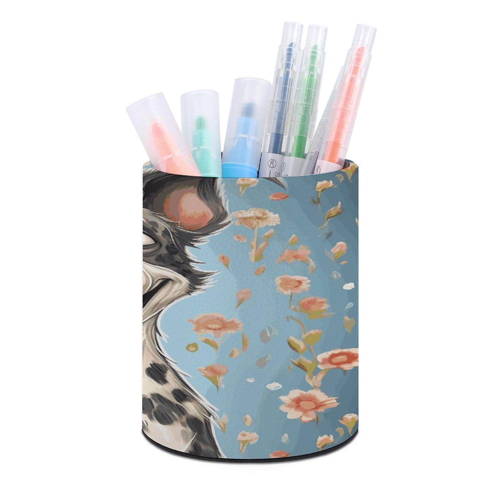 JTREHY Funny Dog Pen Holder Round Pen Pencil Holder Makeup Brush Holder Cup PU Leather Pencil Cup Desktop Caddy Stationery Organizer Case Office Accessories Container Box