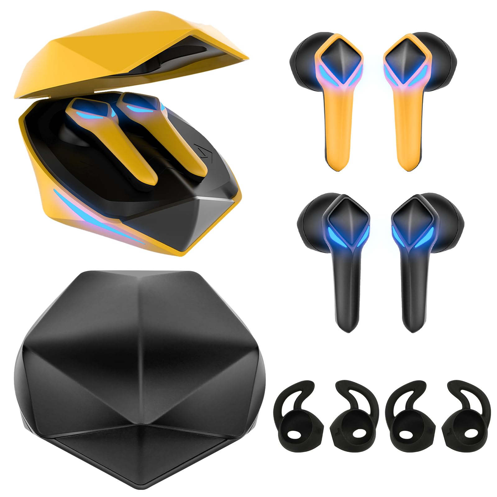 LEEPENK 2 Pack F3 Wireless Earbuds for Kids with Cool Breathing Light and 45ms Ultra Low-Latency, Touch Control Kid Earbuds, Ergonomic Game/Music Dual Mode Bluetooth Earbuds for Gaming